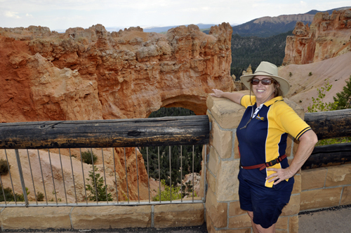 Karen Duquette at the Natural Bridge in Bryce Canyon, Utah
